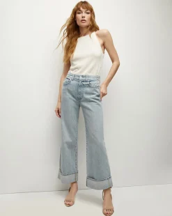 Veronica Beard Jeans*Taylor Cuffed Cropped Wide-Leg Jean in Airway Cloud AirwayCloud
