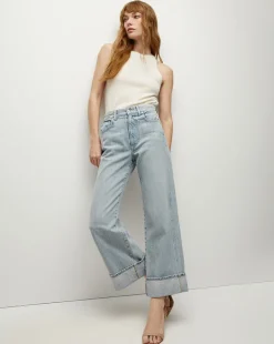 Veronica Beard Jeans*Taylor Cuffed Cropped Wide-Leg Jean in Airway Cloud AirwayCloud
