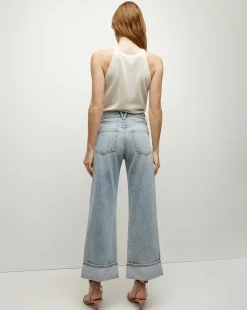 Veronica Beard Jeans*Taylor Cuffed Cropped Wide-Leg Jean in Airway Cloud AirwayCloud