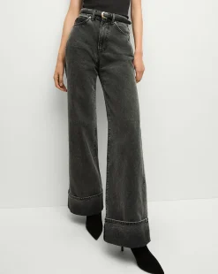 Veronica Beard Jeans*Taylor Cuffed Wide-Leg Jeans in Washed Black StonedWashedOnyx