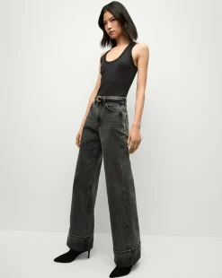 Veronica Beard Jeans*Taylor Cuffed Wide-Leg Jeans in Washed Black StonedWashedOnyx