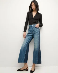 Veronica Beard Jeans*Taylor Two-Tone Cropped Wide-Leg Jean in Blue RebelBlueColorblock