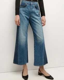 Veronica Beard Jeans*Taylor Two-Tone Cropped Wide-Leg Jean in Blue RebelBlueColorblock