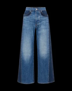 Veronica Beard Jeans*Taylor Two-Tone Cropped Wide-Leg Jean in Blue RebelBlueColorblock