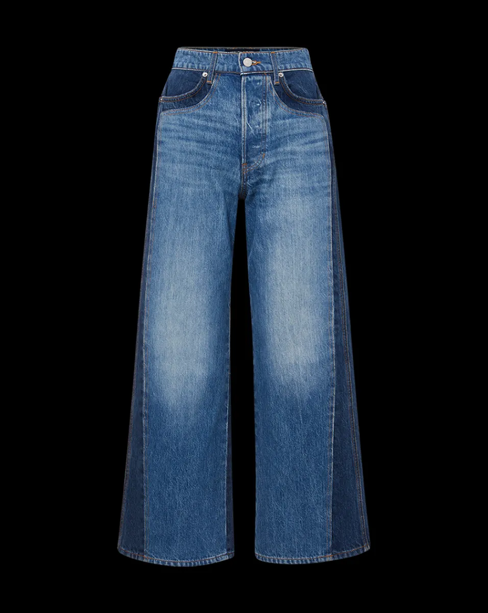 Veronica Beard Jeans*Taylor Two-Tone Cropped Wide-Leg Jean in Blue RebelBlueColorblock
