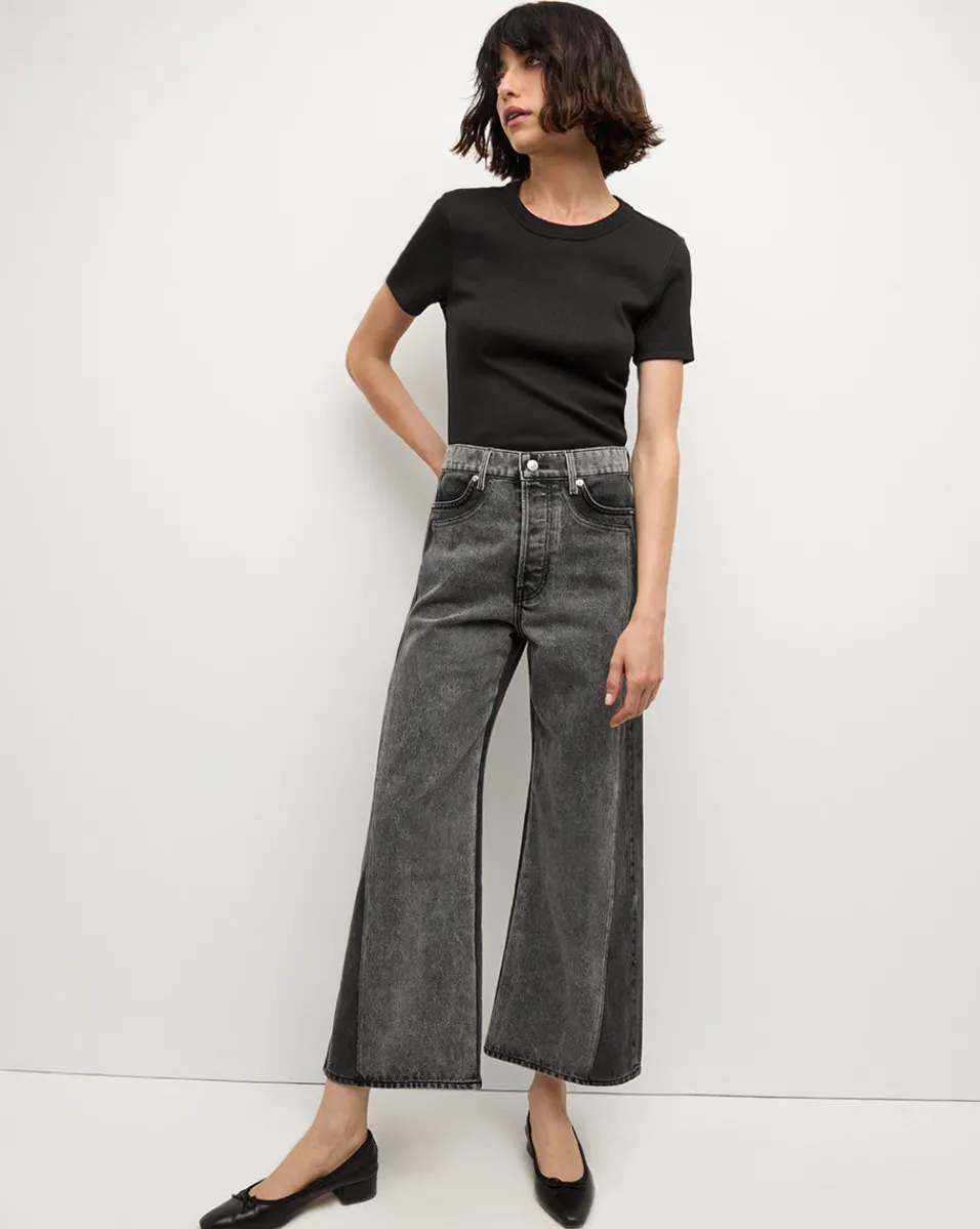 Veronica Beard Jeans*Taylor Two-Tone Cropped Wide-Leg Jean in Volcanic Stone Colorblock VolcanicStoneColorblock