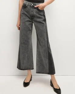 Veronica Beard Jeans*Taylor Two-Tone Cropped Wide-Leg Jean in Volcanic Stone Colorblock VolcanicStoneColorblock