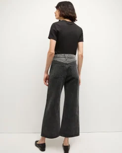 Veronica Beard Jeans*Taylor Two-Tone Cropped Wide-Leg Jean in Volcanic Stone Colorblock VolcanicStoneColorblock