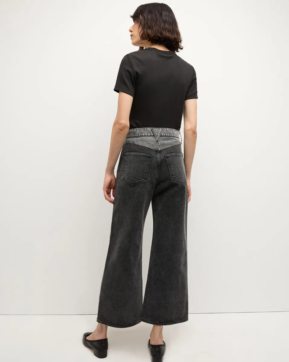 Veronica Beard Jeans*Taylor Two-Tone Cropped Wide-Leg Jean in Volcanic Stone Colorblock VolcanicStoneColorblock