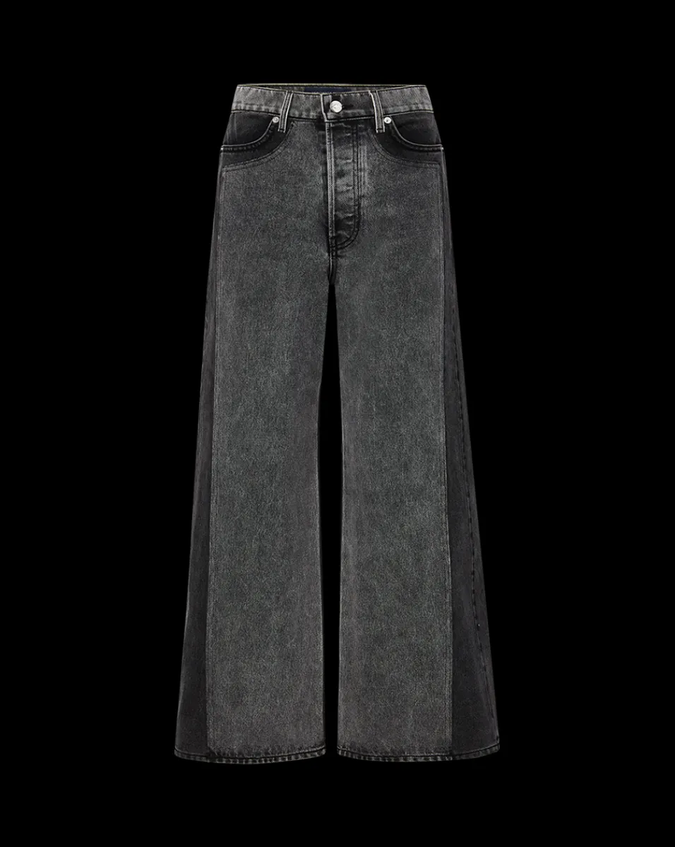 Veronica Beard Jeans*Taylor Two-Tone Cropped Wide-Leg Jean in Volcanic Stone Colorblock VolcanicStoneColorblock