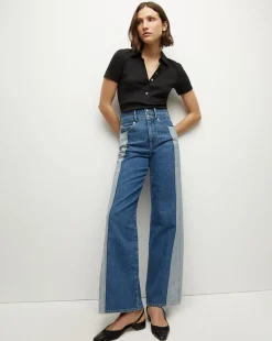 Veronica Beard Jeans*Taylor Two-Tone Wide-Leg Jean in Neptune