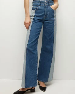 Veronica Beard Jeans*Taylor Two-Tone Wide-Leg Jean in Neptune