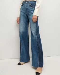 Veronica Beard Jeans*Taylor Two-Tone Wide-Leg Jean in Light & Medium Blue RebelBlueColorblock