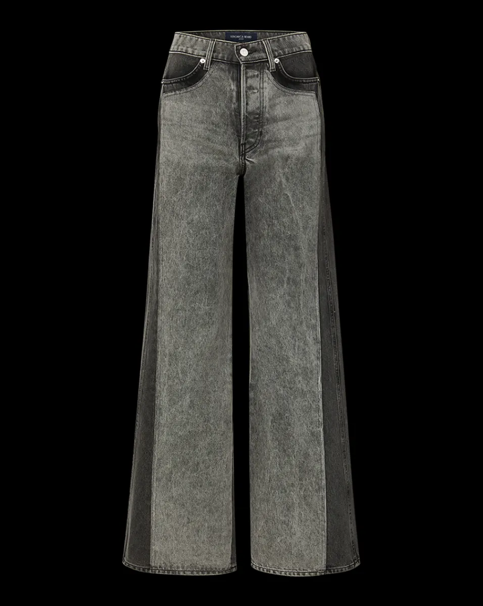 Veronica Beard Jeans|The Veronicas' Favorites*Taylor Two-Tone Wide-Leg Jean in Volcanic Stone Colorblock VolcanicStoneColorblock