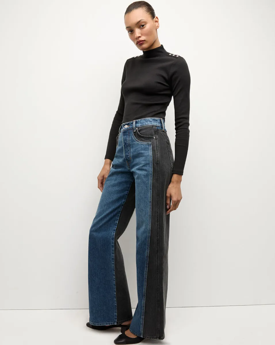 Veronica Beard Jeans|The Veronicas' Favorites*Taylor Two-Tone Wide-Leg Jean in Blue Moon Colorblock BlueMoonColorblock
