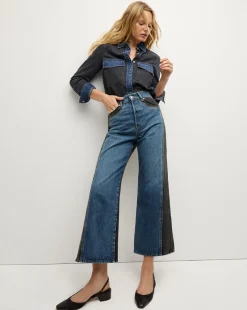 Veronica Beard Jeans*Taylor Two-Tone Wide-Leg Jean in Blue Moon Colorblock BlueMoonColorblock