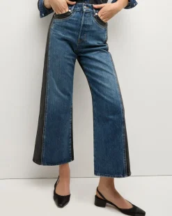 Veronica Beard Jeans*Taylor Two-Tone Wide-Leg Jean in Blue Moon Colorblock BlueMoonColorblock
