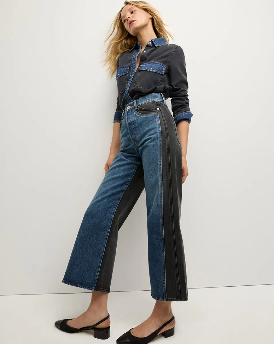 Veronica Beard Jeans*Taylor Two-Tone Wide-Leg Jean in Blue Moon Colorblock BlueMoonColorblock