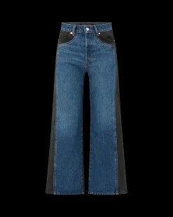 Veronica Beard Jeans*Taylor Two-Tone Wide-Leg Jean in Blue Moon Colorblock BlueMoonColorblock