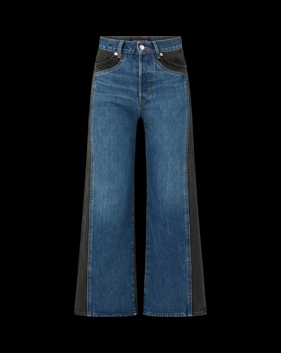 Veronica Beard Jeans*Taylor Two-Tone Wide-Leg Jean in Blue Moon Colorblock BlueMoonColorblock