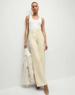 Veronica Beard Jeans*Taylor Vegan Leather Wide-Leg Jeans in Ecru