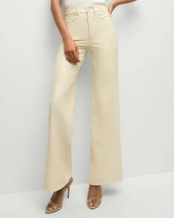 Veronica Beard Jeans*Taylor Vegan Leather Wide-Leg Jeans in Ecru