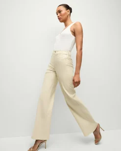 Veronica Beard Jeans*Taylor Vegan Leather Wide-Leg Jeans in Ecru