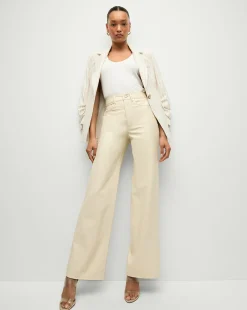 Veronica Beard Jeans*Taylor Vegan Leather Wide-Leg Jeans in Ecru