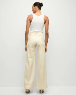 Veronica Beard Jeans*Taylor Vegan Leather Wide-Leg Jeans in Ecru