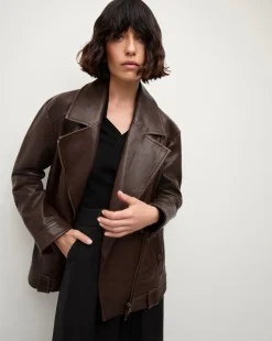 Veronica Beard Jackets & Outerwear|The Veronicas' Favorites*Thandie Leather Dickey Jacket in Dark Brown DarkChocolate
