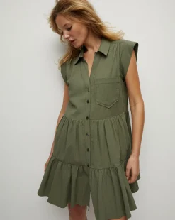 Veronica Beard Dresses*Trisha Cotton Shirtdress in Stone Army StoneArmy