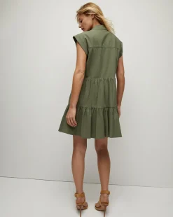 Veronica Beard Dresses*Trisha Cotton Shirtdress in Stone Army StoneArmy