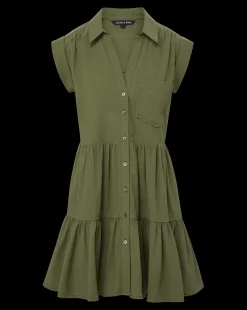 Veronica Beard Dresses*Trisha Cotton Shirtdress in Stone Army StoneArmy