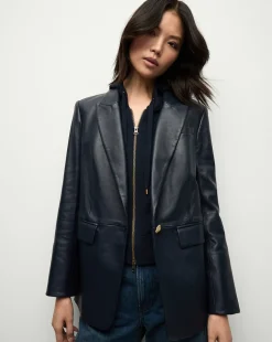 Veronica Beard Jackets & Outerwear*Vega Leather Dickey Jacket in Navy