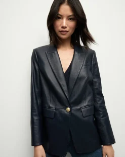 Veronica Beard Jackets & Outerwear*Vega Leather Dickey Jacket in Navy