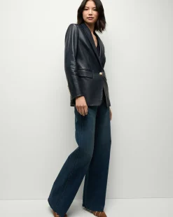 Veronica Beard Jackets & Outerwear*Vega Leather Dickey Jacket in Navy