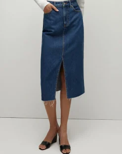 Veronica Beard Skirts & Shorts*Victoria Raw-Edge Midi Denim Skirt StonedBrightBlue