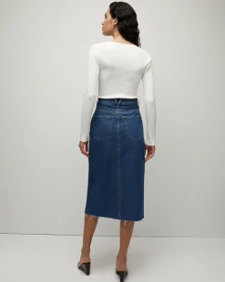 Veronica Beard Skirts & Shorts*Victoria Raw-Edge Midi Denim Skirt StonedBrightBlue