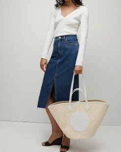 Veronica Beard Skirts & Shorts*Victoria Raw-Edge Midi Denim Skirt StonedBrightBlue