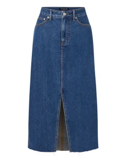 Veronica Beard Skirts & Shorts*Victoria Raw-Edge Midi Denim Skirt StonedBrightBlue