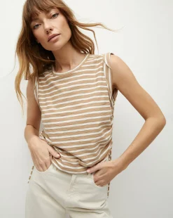 Veronica Beard Tops*Vinci Striped Muscle Tank Off-White/KhakiStripe
