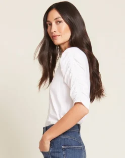 Veronica Beard Tops|Vb Classics*Waldorf Ruched-Sleeve Tee White