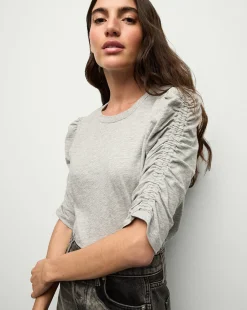 Veronica Beard Tops*Waldorf Ruched-Sleeve Tee in Heather Grey HeatherGrey