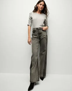 Veronica Beard Tops*Waldorf Ruched-Sleeve Tee in Heather Grey HeatherGrey