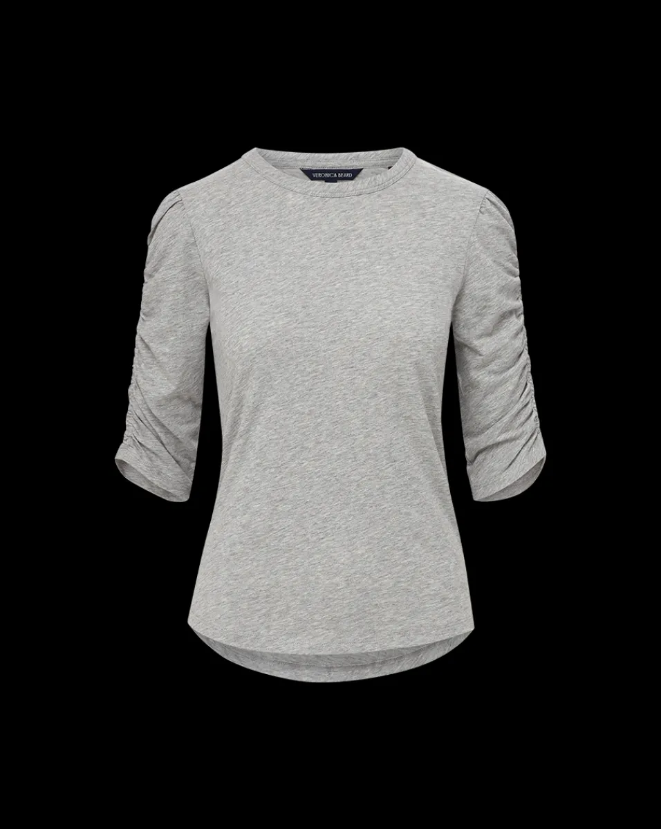Veronica Beard Tops*Waldorf Ruched-Sleeve Tee in Heather Grey HeatherGrey