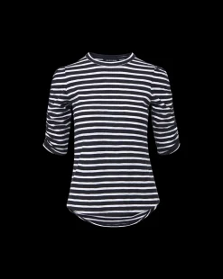 Veronica Beard Tops*Waldorf Ruched-Sleeve Tee in Navy/White