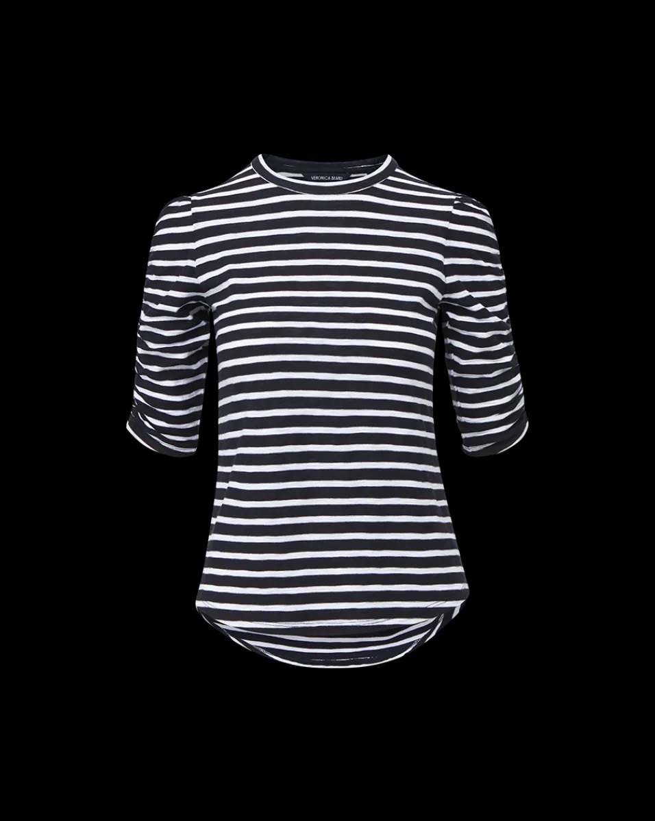 Veronica Beard Tops*Waldorf Ruched-Sleeve Tee in Navy/White
