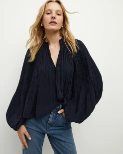 Veronica Beard Tops*Walker Pleated Top in Navy
