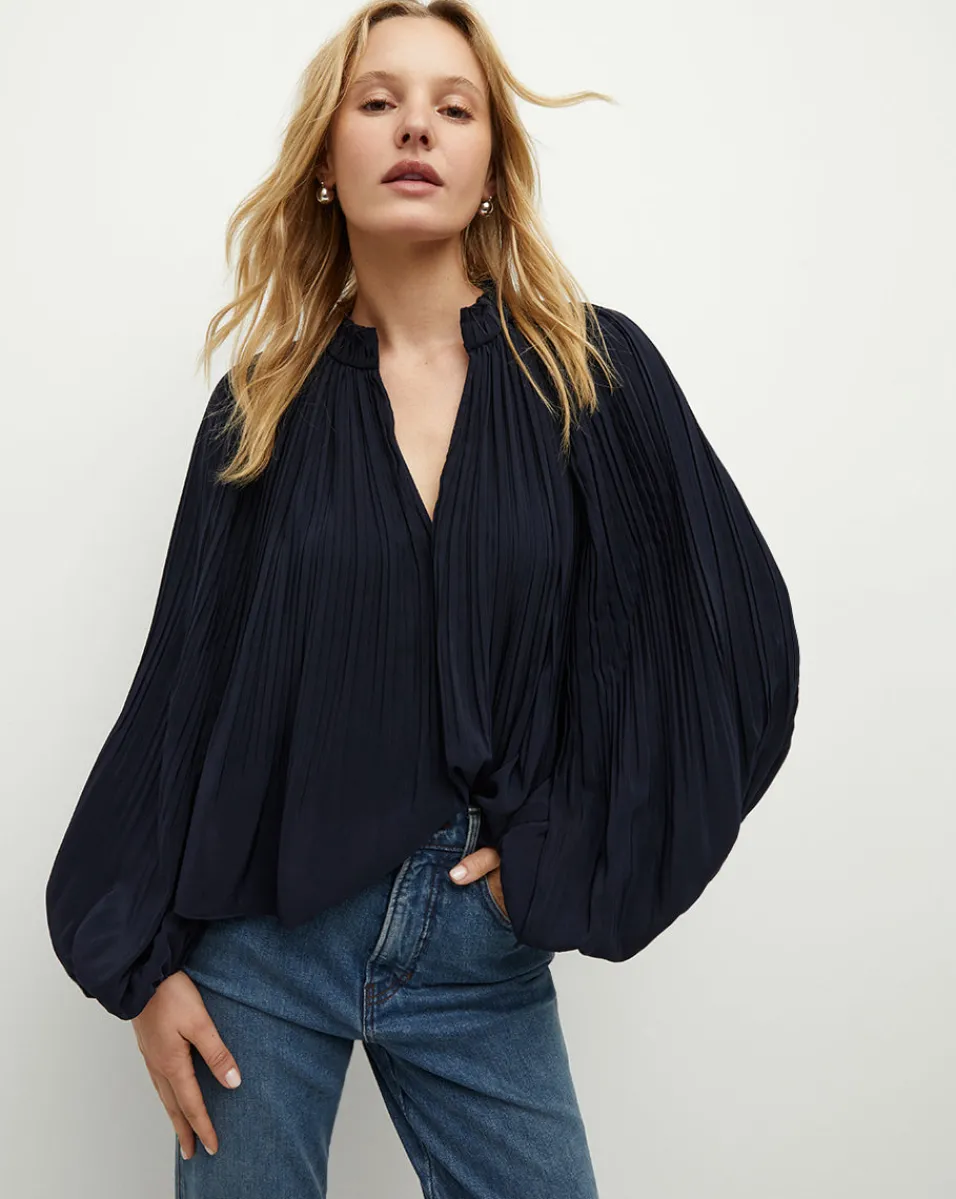 Veronica Beard Tops*Walker Pleated Top in Navy