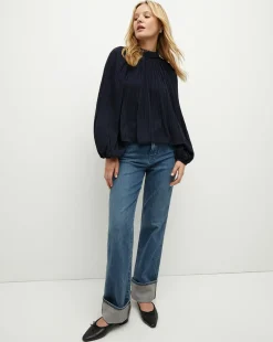 Veronica Beard Tops*Walker Pleated Top in Navy
